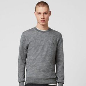NEW AllSAINTS Mens Mode 100% Merino Wool Crew Sweater Grey Marl Size Large